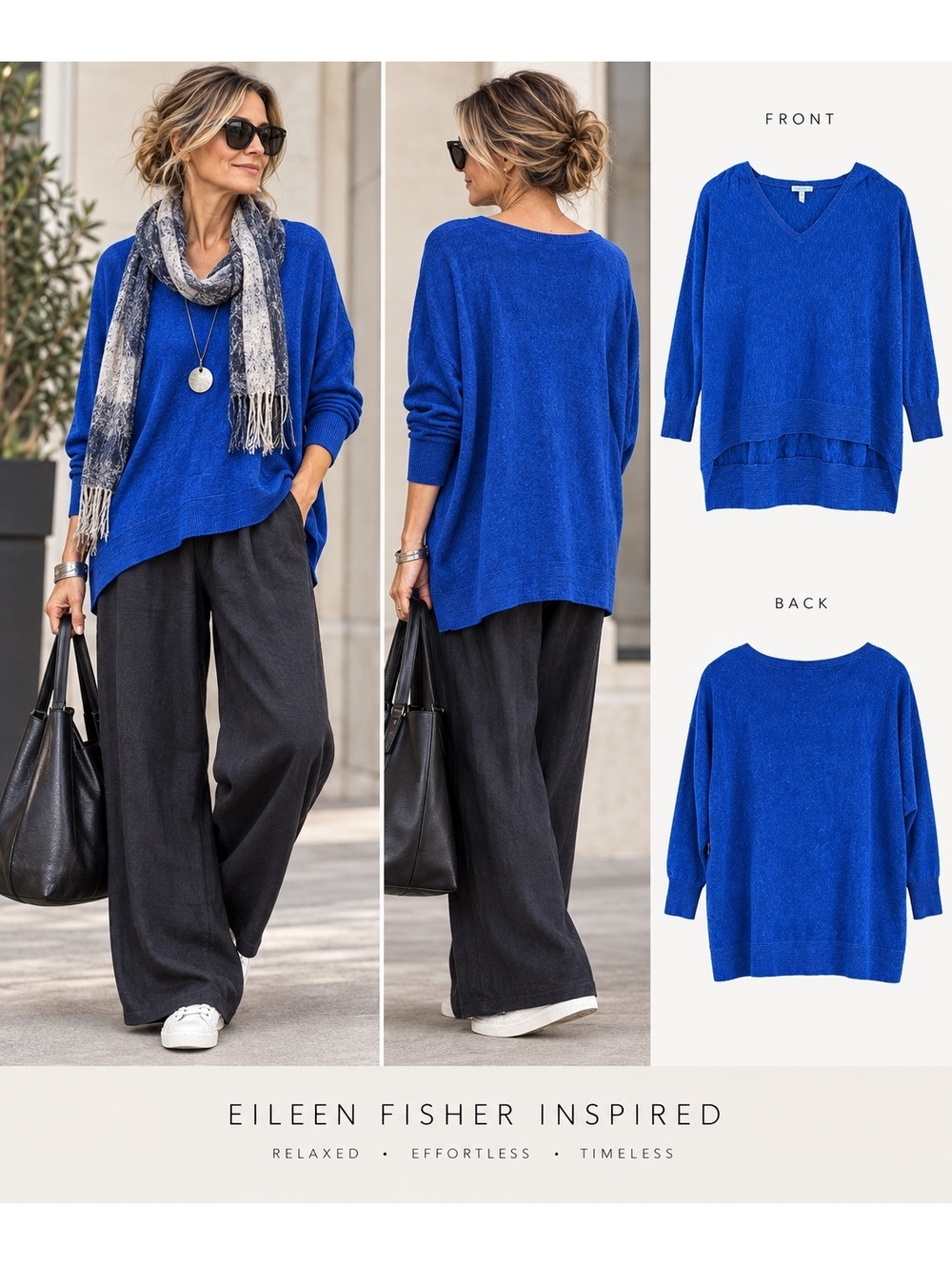 Eileen Fisher Cobalt Blue Linen Cotton Oversized High Low Sweater Tunic